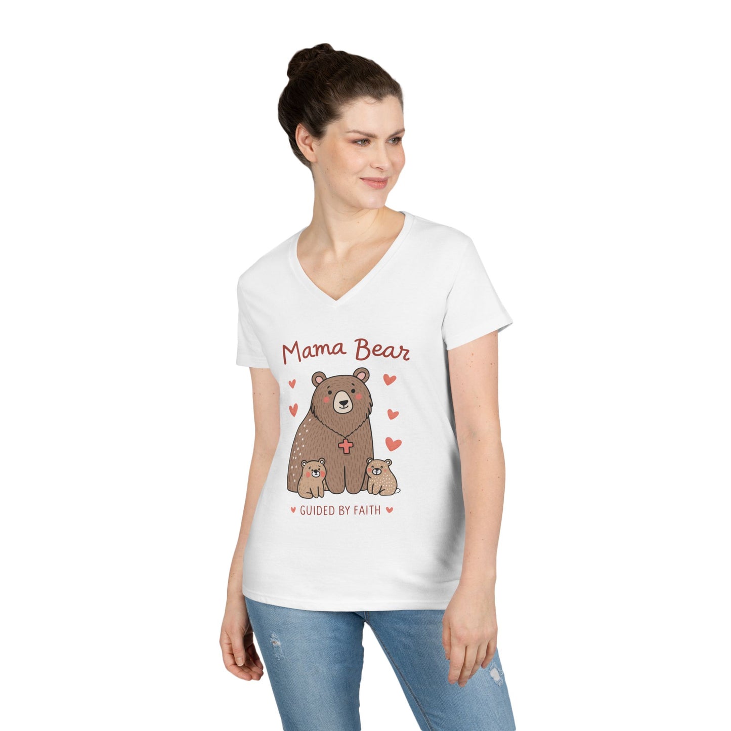 Mama Bear Guided by Faith Ladies' V-Neck T-Shirt