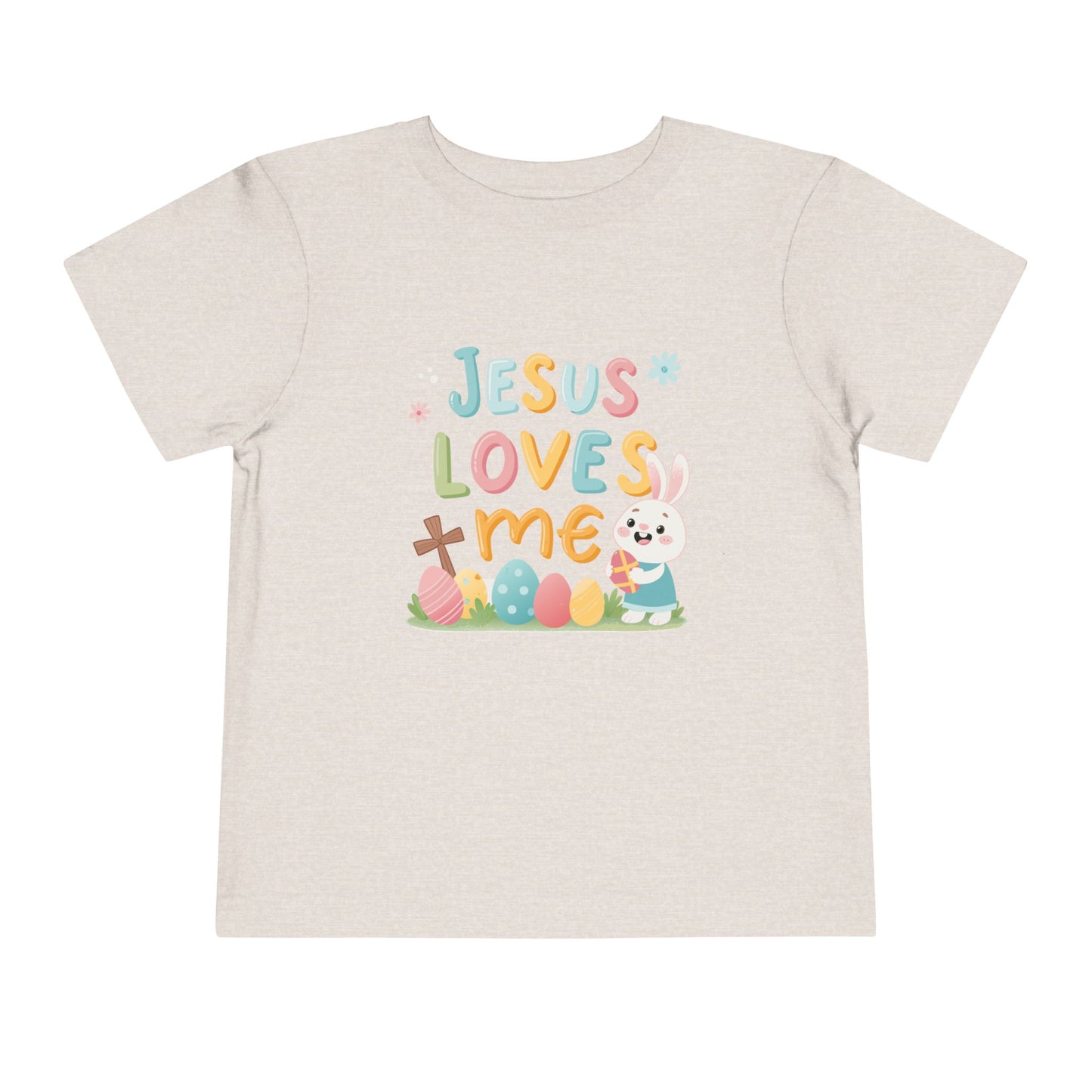 Jesus Loves Me Toddler Short Sleeve Tee - Cute Easter Rabbit Design