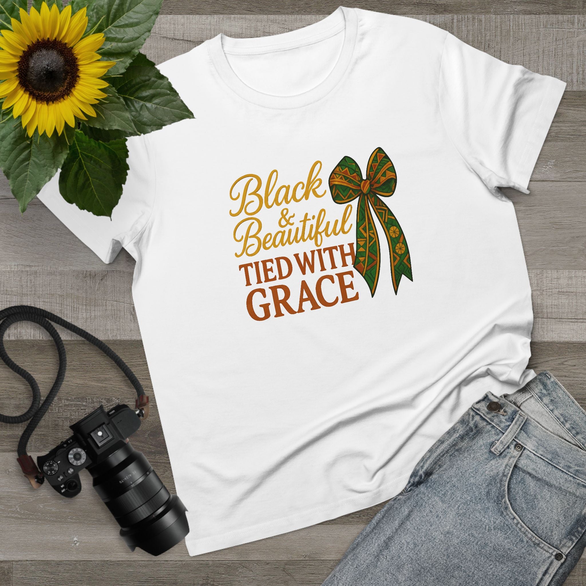 T-Shirt - Black & Beautiful Tied with Grace