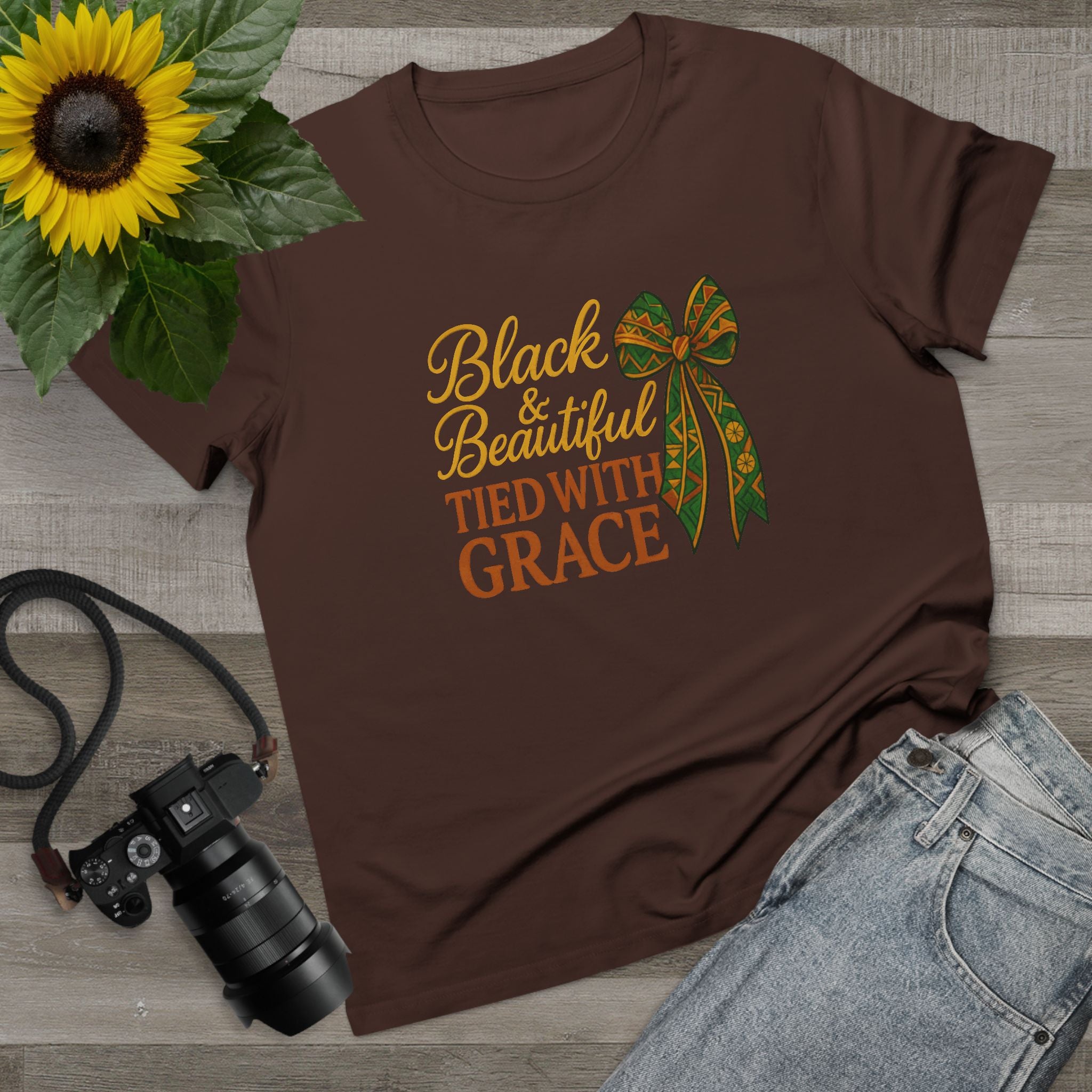 T-Shirt - Black & Beautiful Tied with Grace