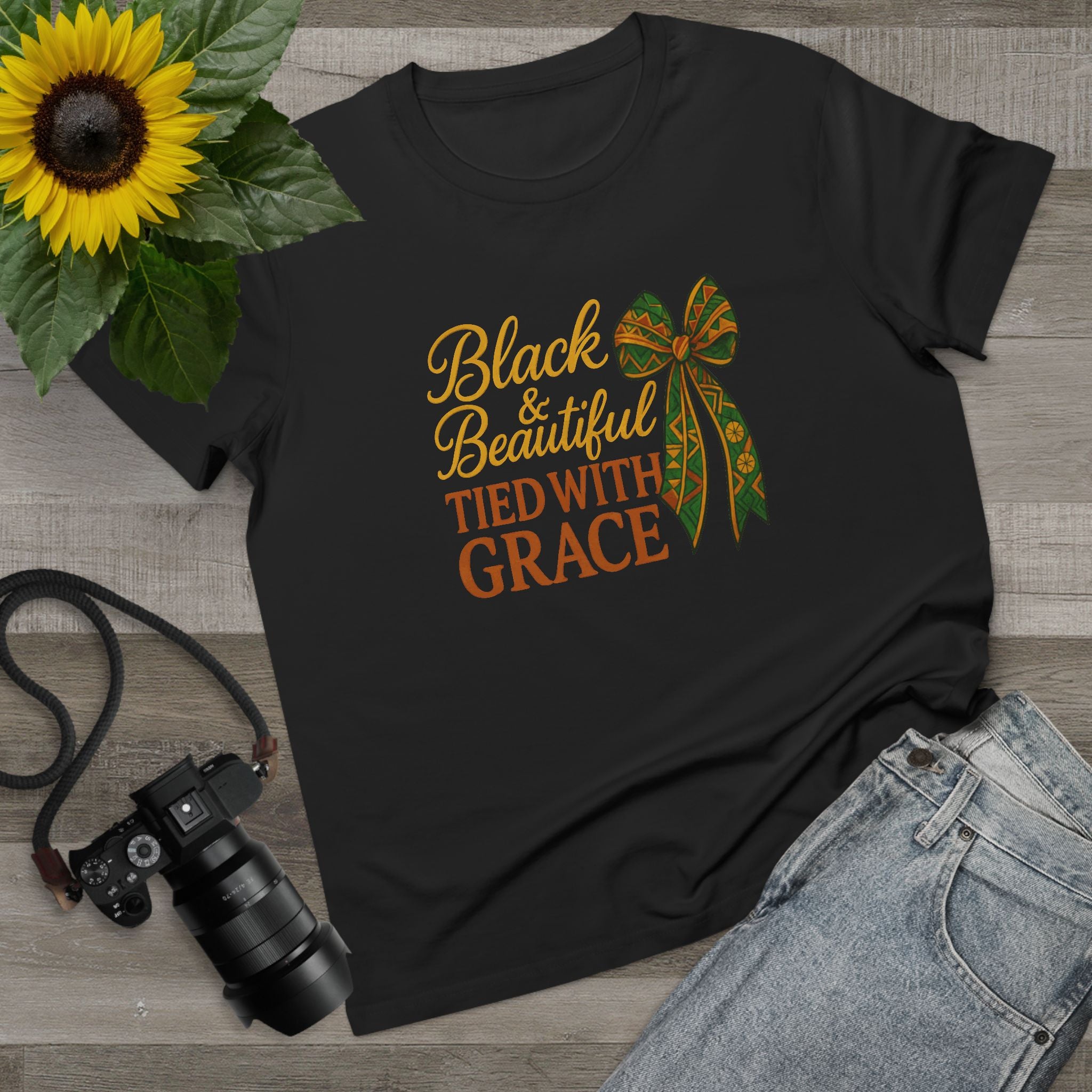 T-Shirt - Black & Beautiful Tied with Grace