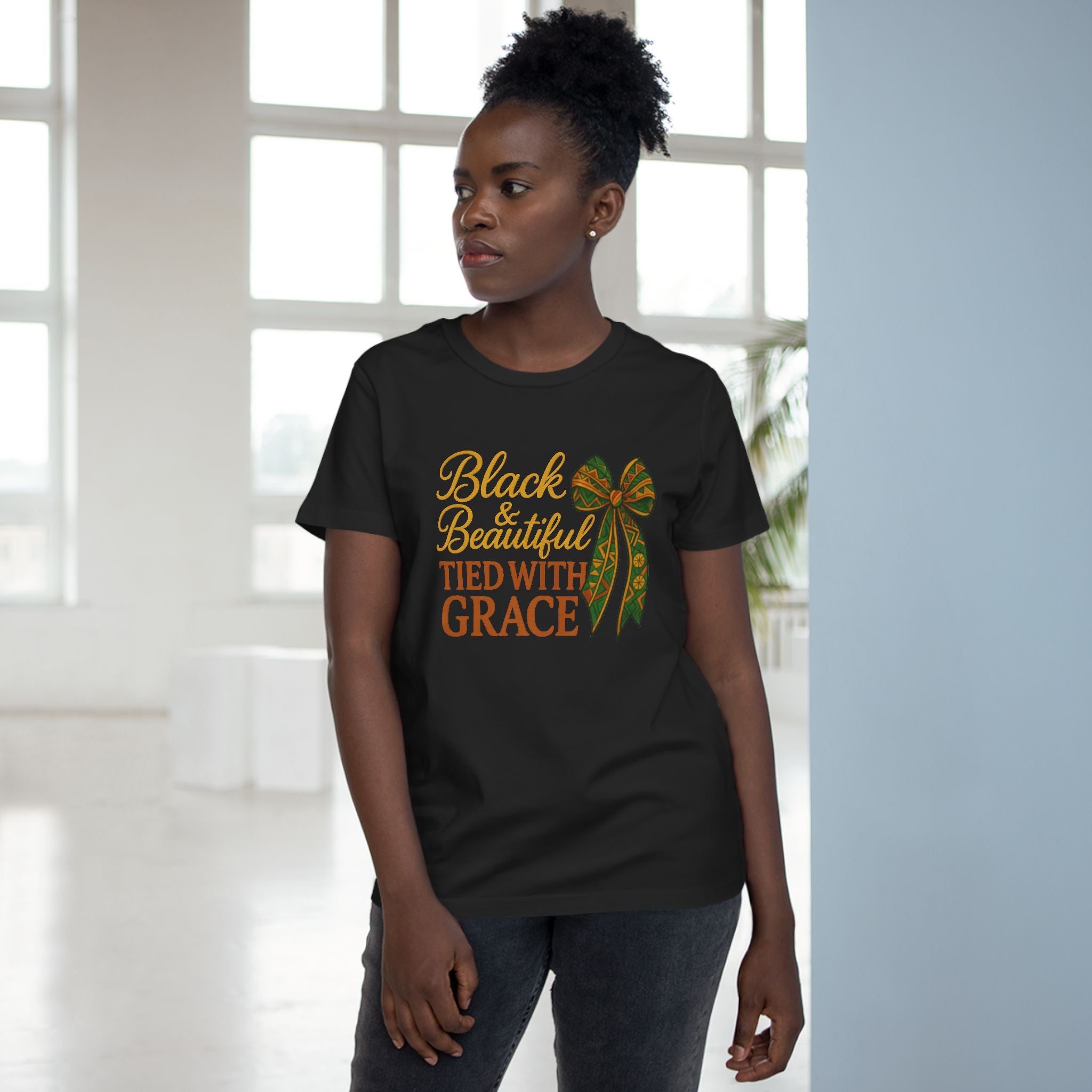 T-Shirt - Black & Beautiful Tied with Grace