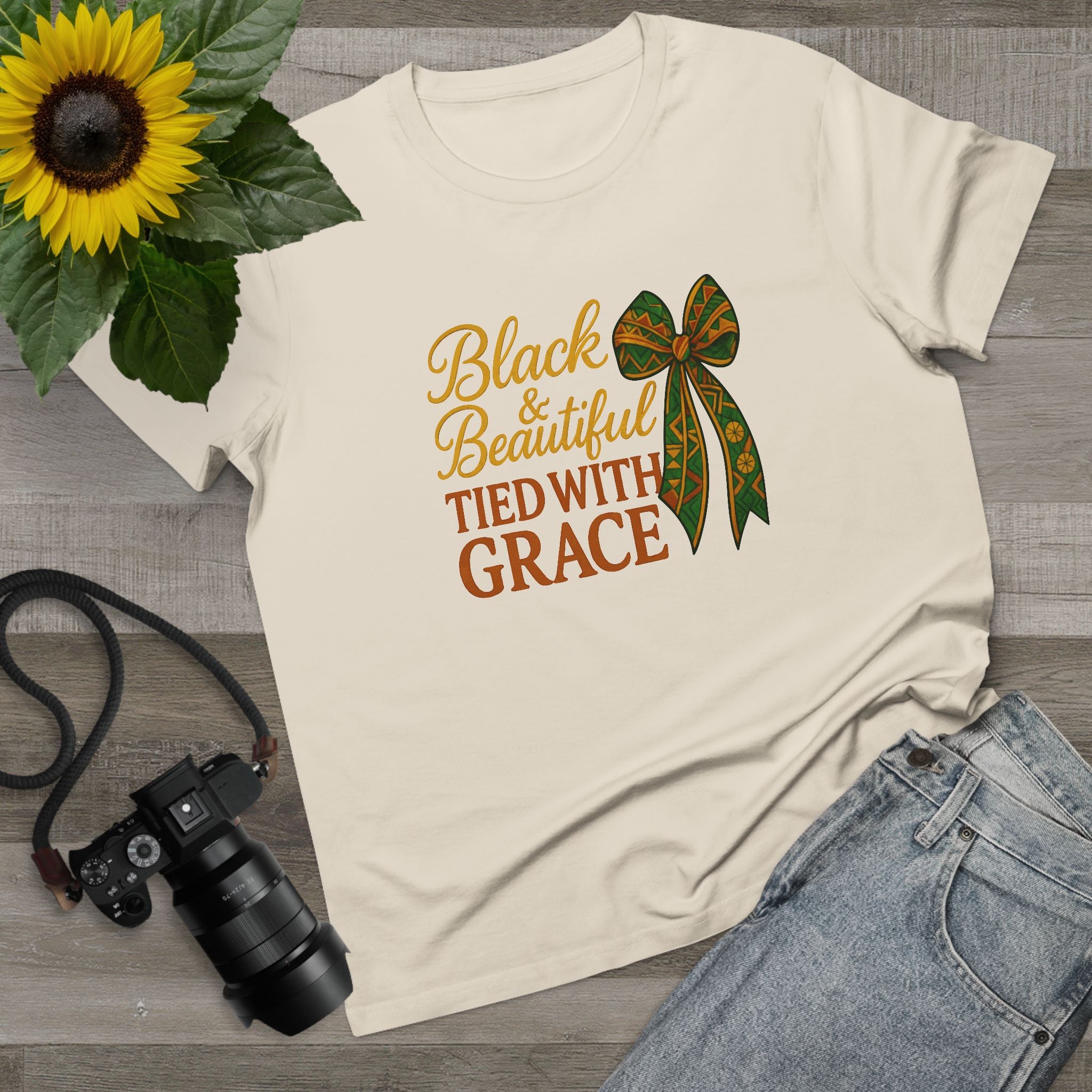 T-Shirt - Black & Beautiful Tied with Grace