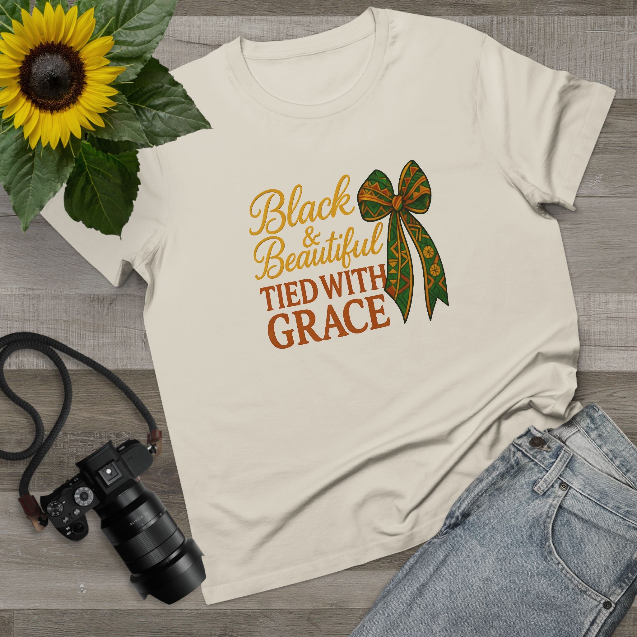 T-Shirt - Black & Beautiful Tied with Grace