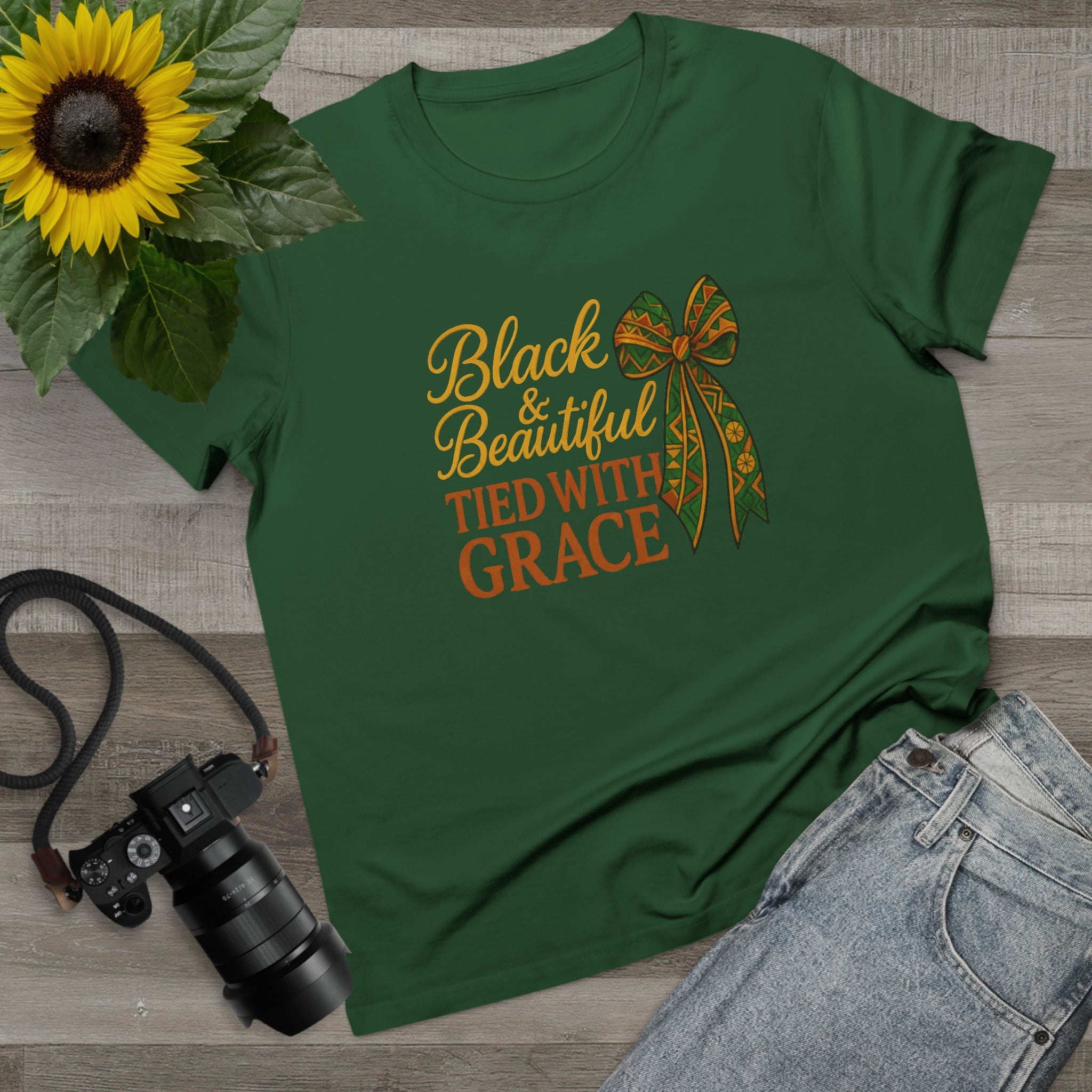 T-Shirt - Black & Beautiful Tied with Grace
