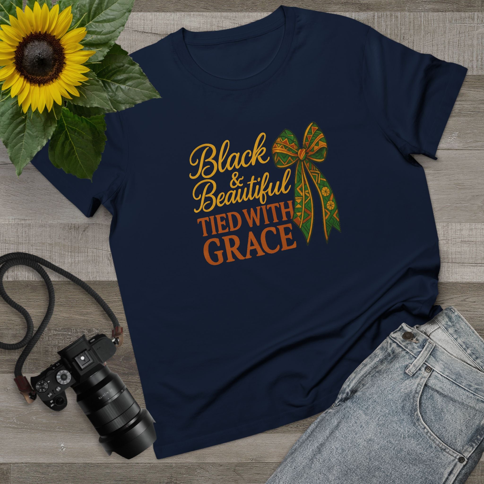 T-Shirt - Black & Beautiful Tied with Grace