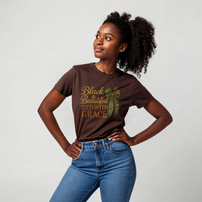 T-Shirt - Black & Beautiful Tied with Grace