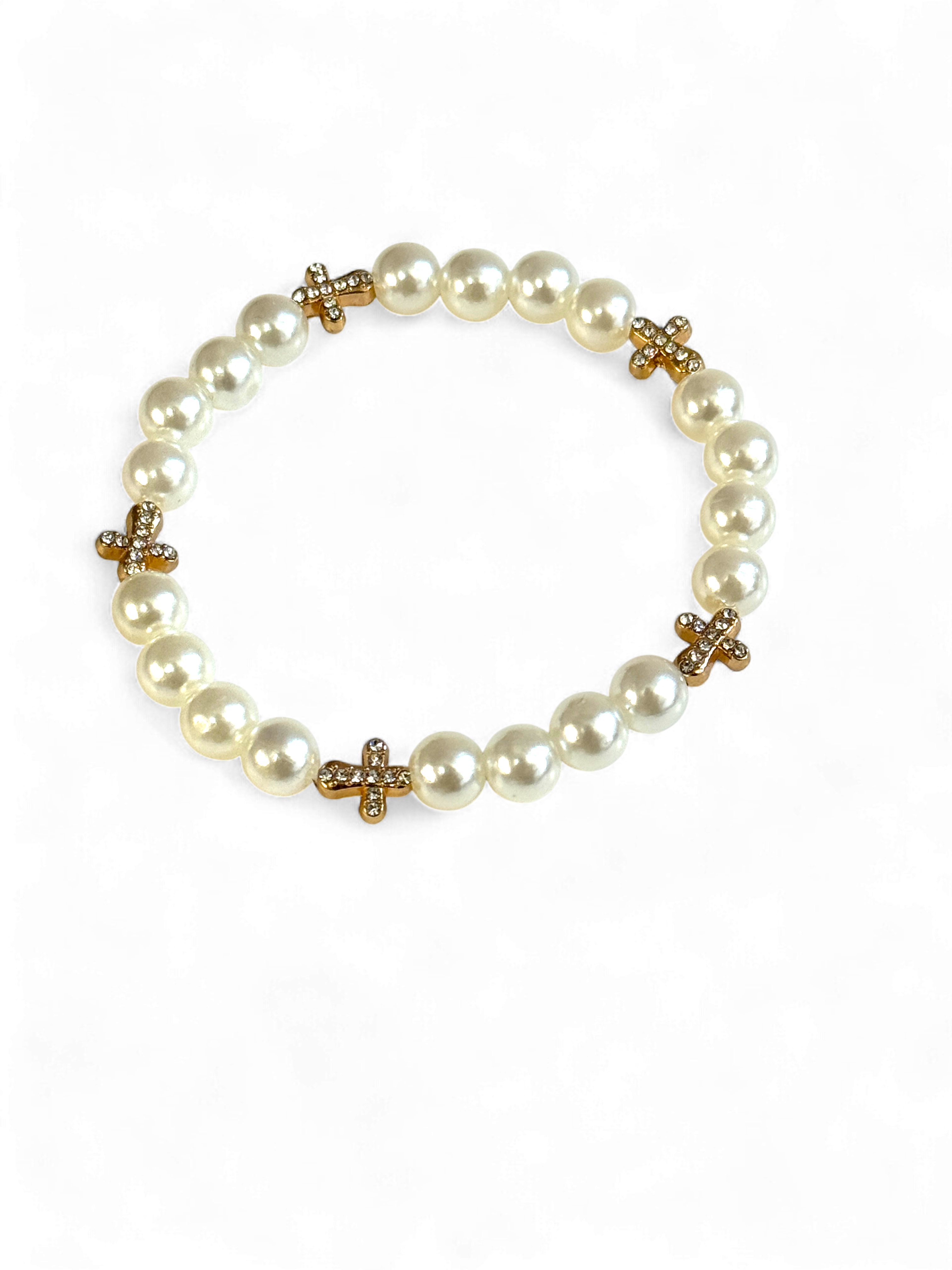Faithful Pearls Mini Cross Bracelet