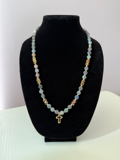 Faith • Hope • Love Aurora-Glass Necklace & Bracelet Set
