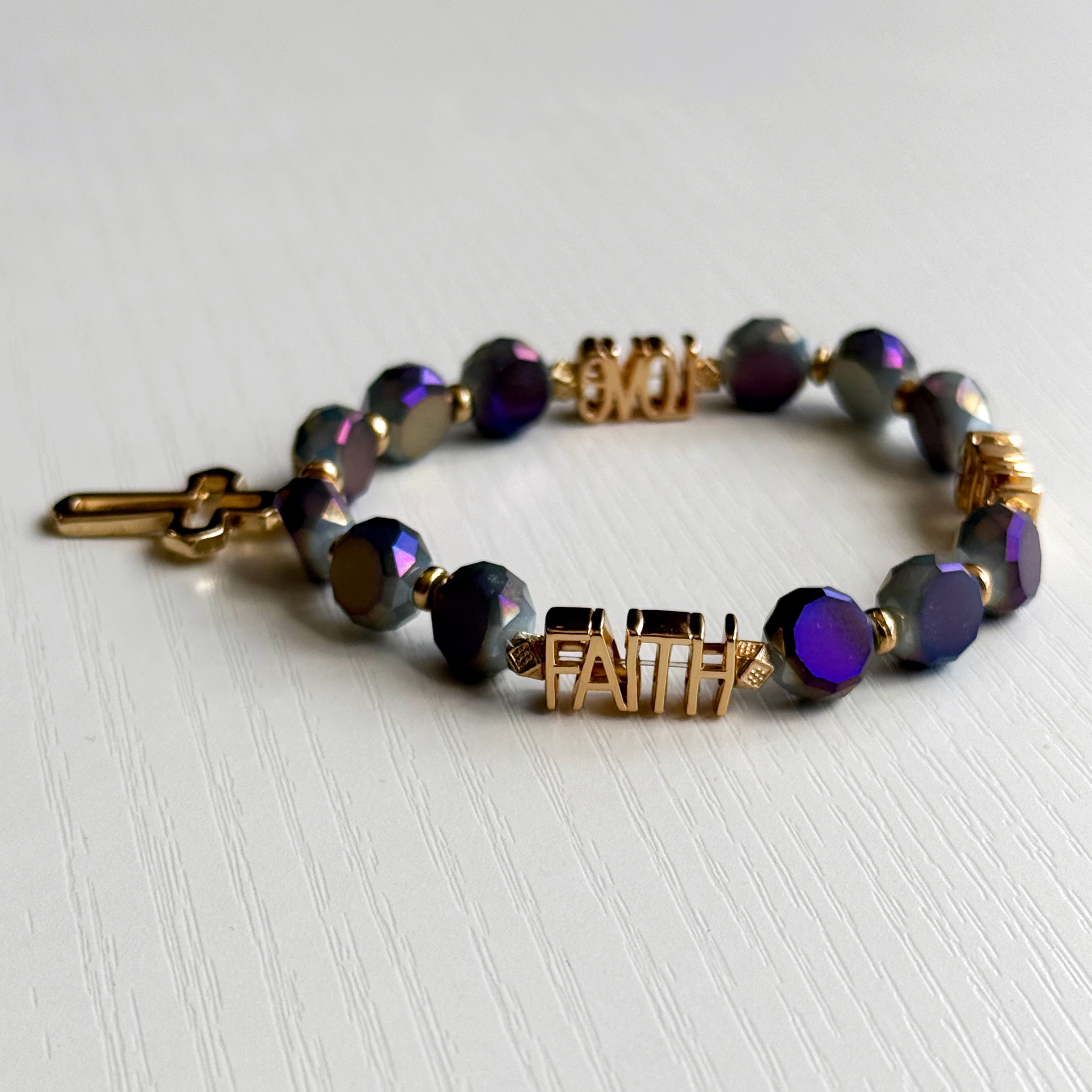 Faith • Hope • Love Aurora-Glass Necklace & Bracelet Set
