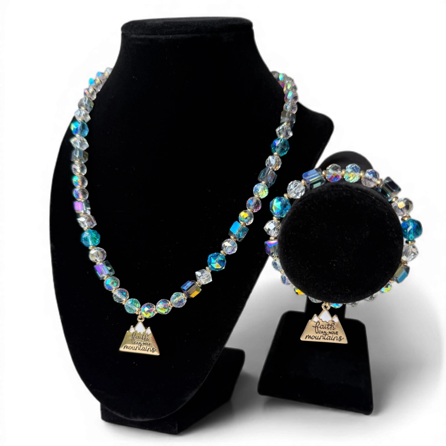 Faith Can Move Mountains Crystal Necklace & Bracelet