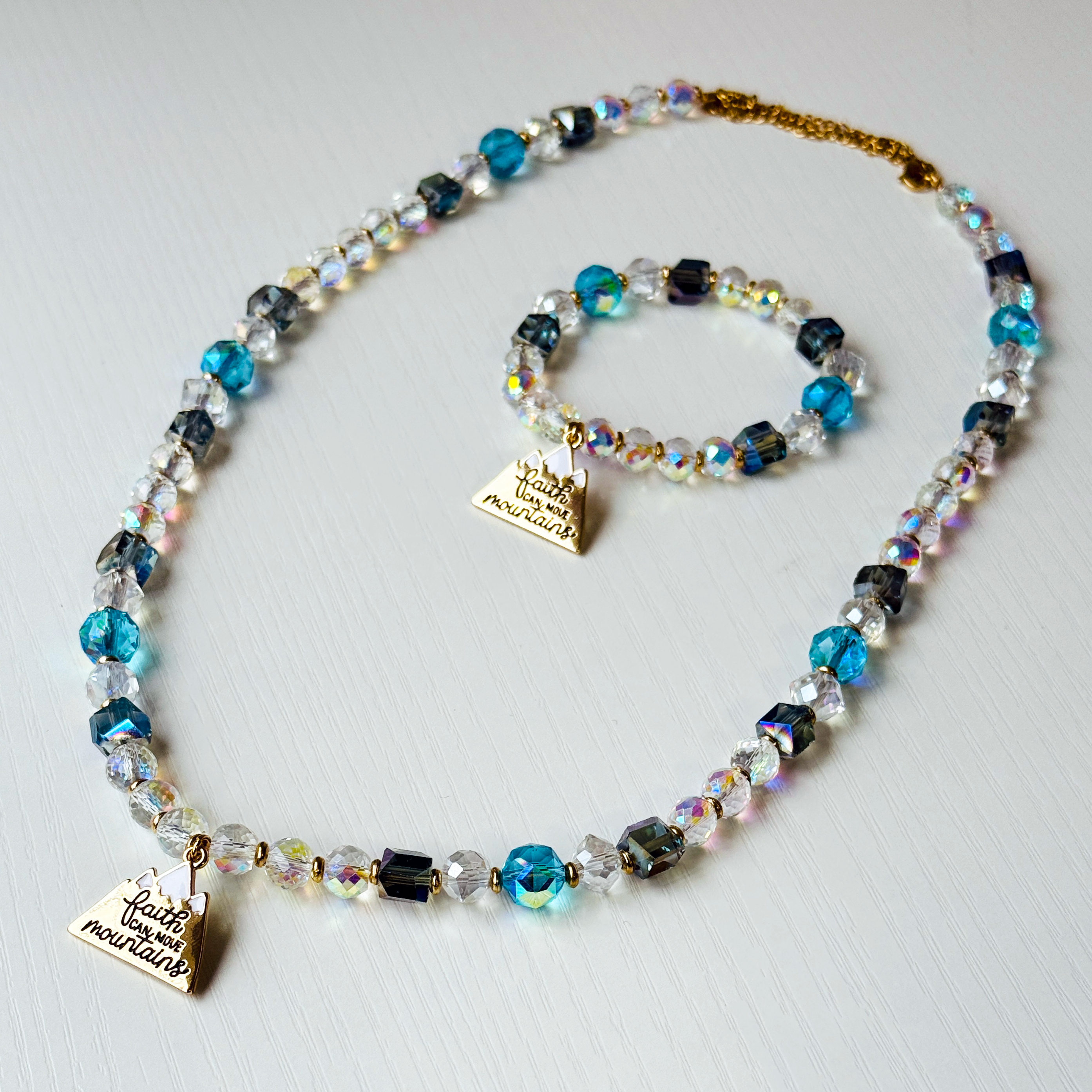Faith Can Move Mountains Crystal Necklace & Bracelet