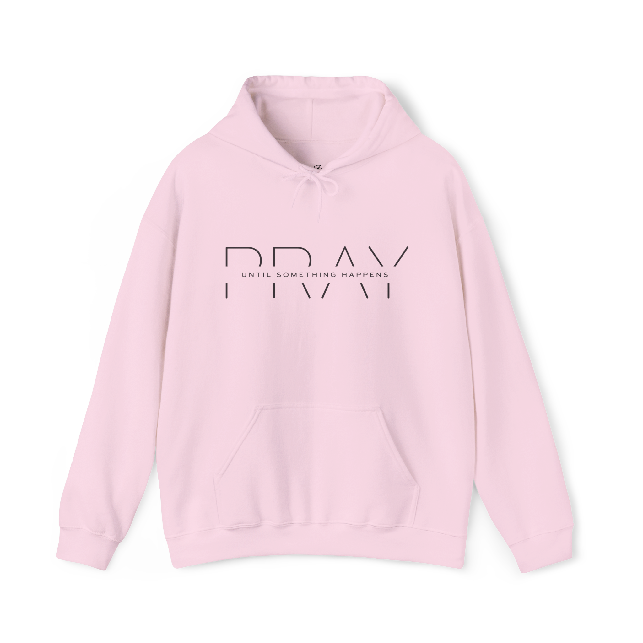 Pray Until Something Happens Light Pink Hoodie flat lay