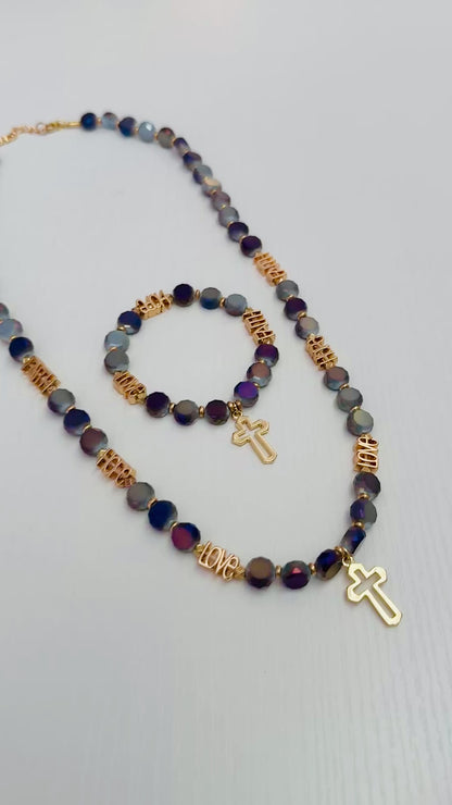 Faith • Hope • Love Aurora-Glass Necklace & Bracelet Set